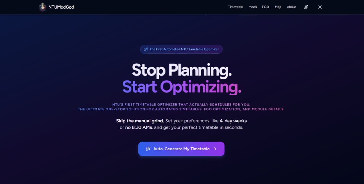 NTUModGod landing page