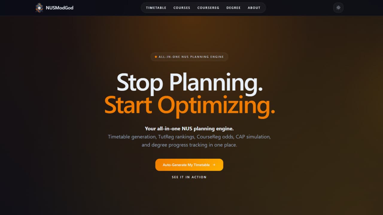 NUSModGod landing page